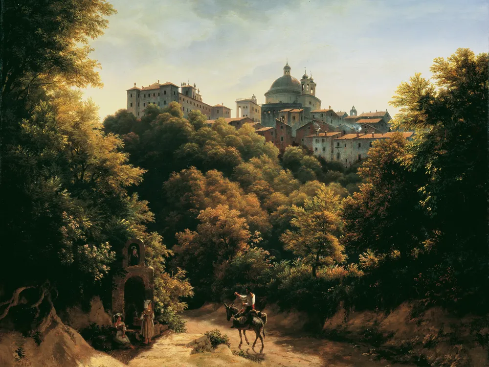 Uma cidade dos Castelli Romani pintada por Johann Heinrich Schilbach.