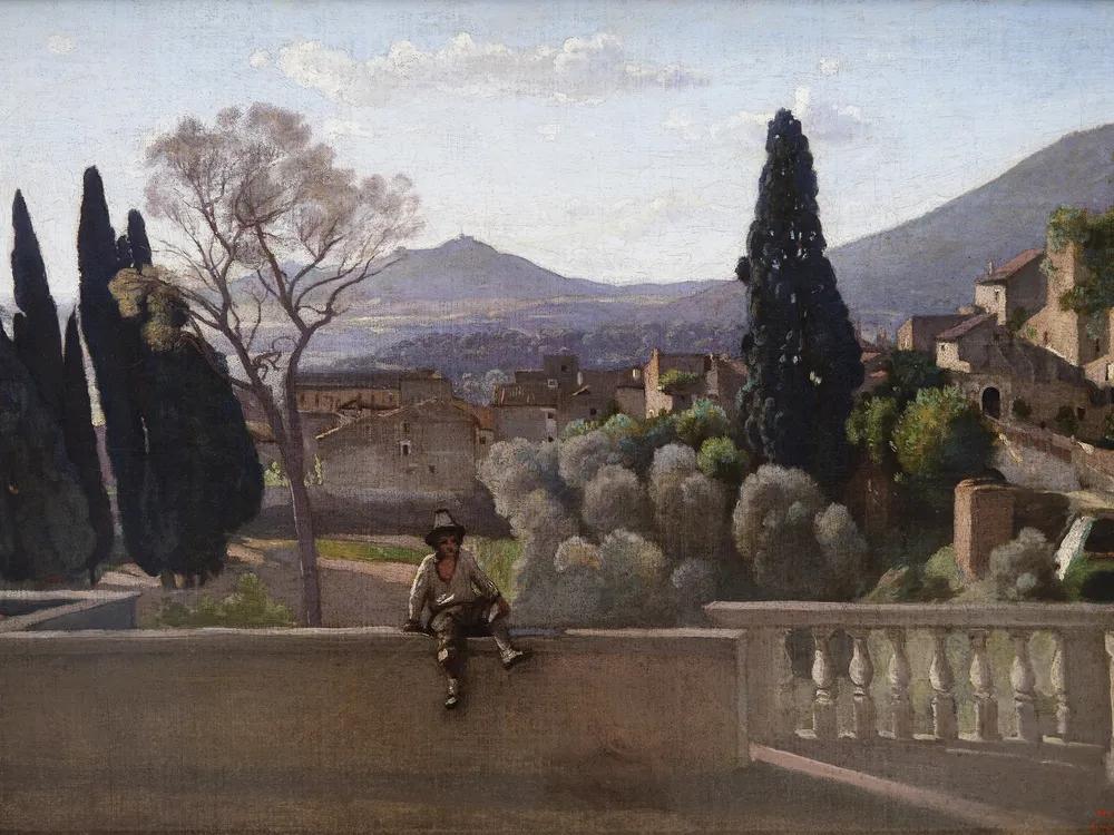 Os jardins da Villa d'Este, em Tivoli, pintados por Corot.